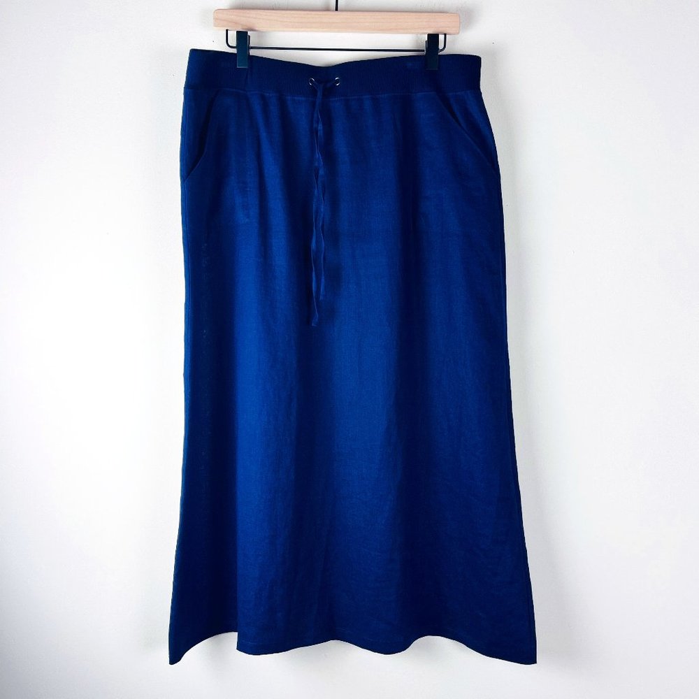 Talbots Navy Midi Linen Skirt L